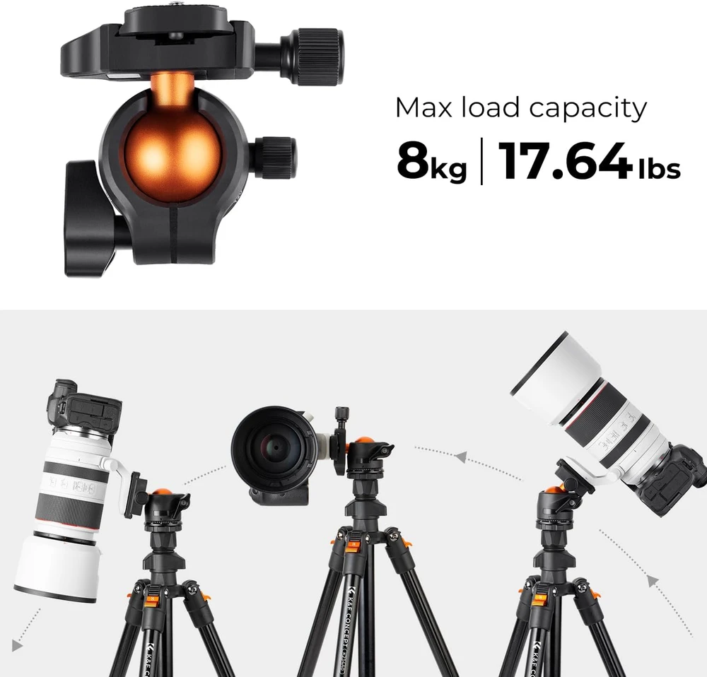 Video Trikojis - K&F Concept K234A0 3D Galva, 360° Panoraminė, 177 cm, Juoda