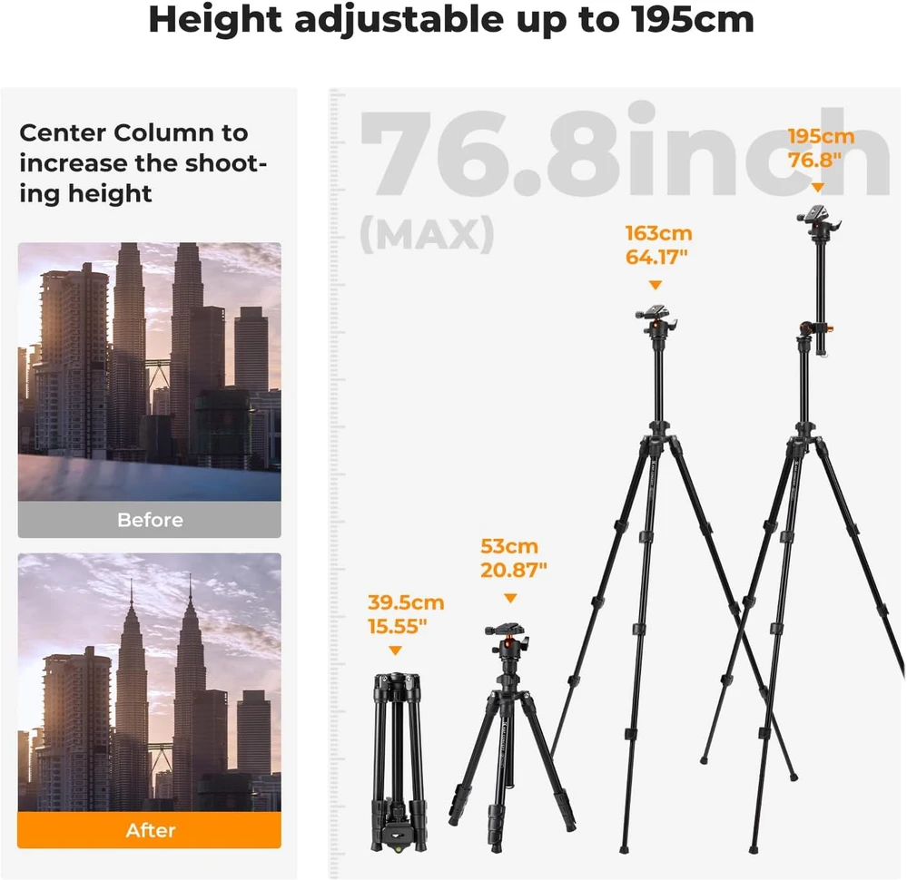 K&F Concept Fotoaparato trikojis su profesionalia 3D galvute, KF09.101V1