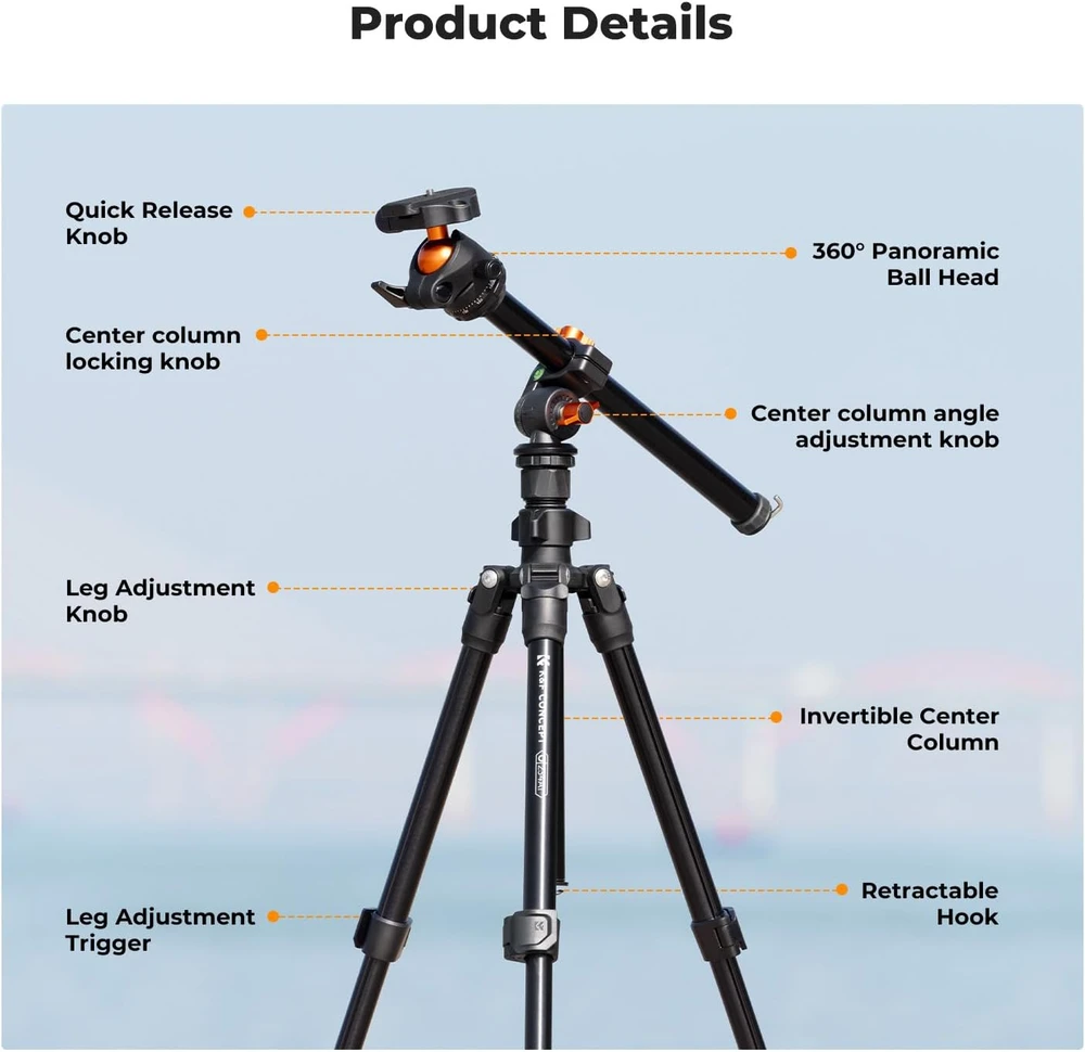 K&F Concept Fotoaparato trikojis su profesionalia 3D galvute, KF09.101V1