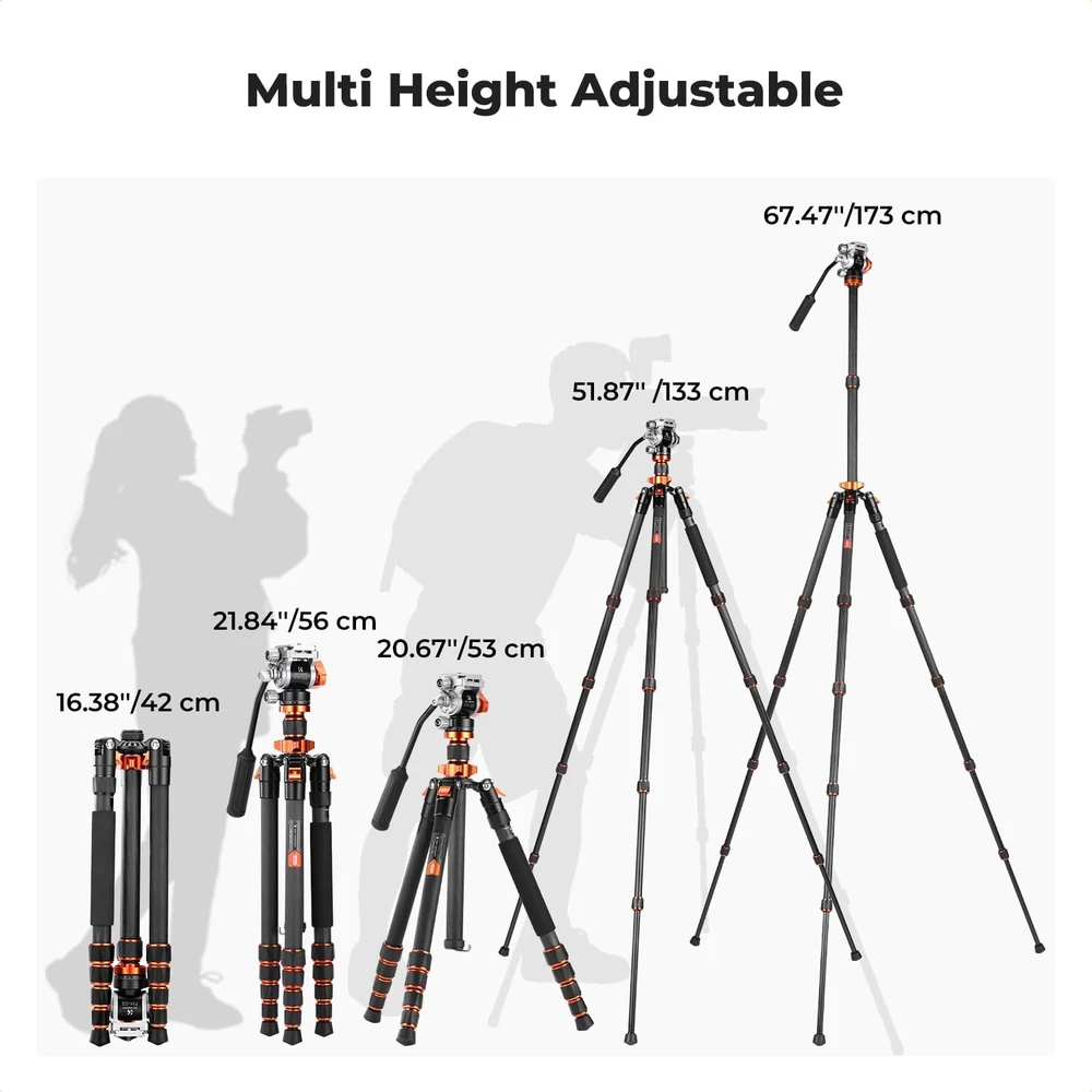 K&F CONCEPT anglies pluošto fotoaparato trikojis su hidrauline galvute, 173 cm, KF09.158