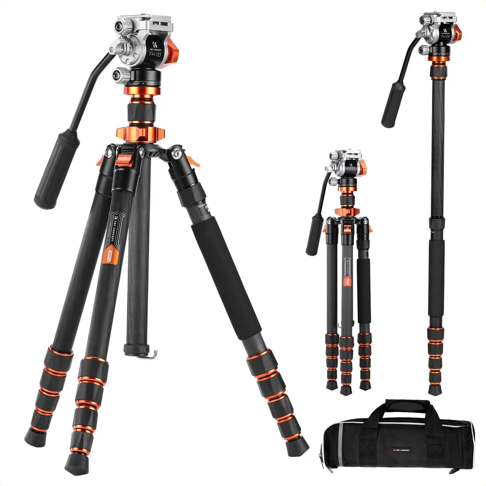 K&F CONCEPT anglies pluošto fotoaparato trikojis su hidrauline galvute, 173 cm, KF09.158