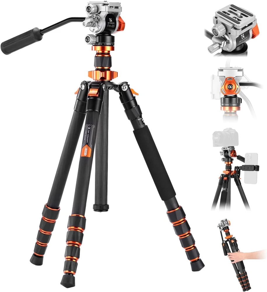 K&F CONCEPT anglies pluošto fotoaparato trikojis su hidrauline galvute, 173 cm, KF09.158