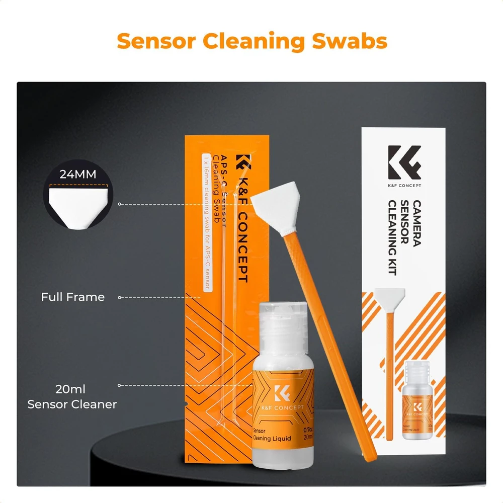 K&F CONCEPT APS-C fotoaparato jutiklio valymo rinkinys su 6 valikliais ir 20 ml skysčiu KF08.065