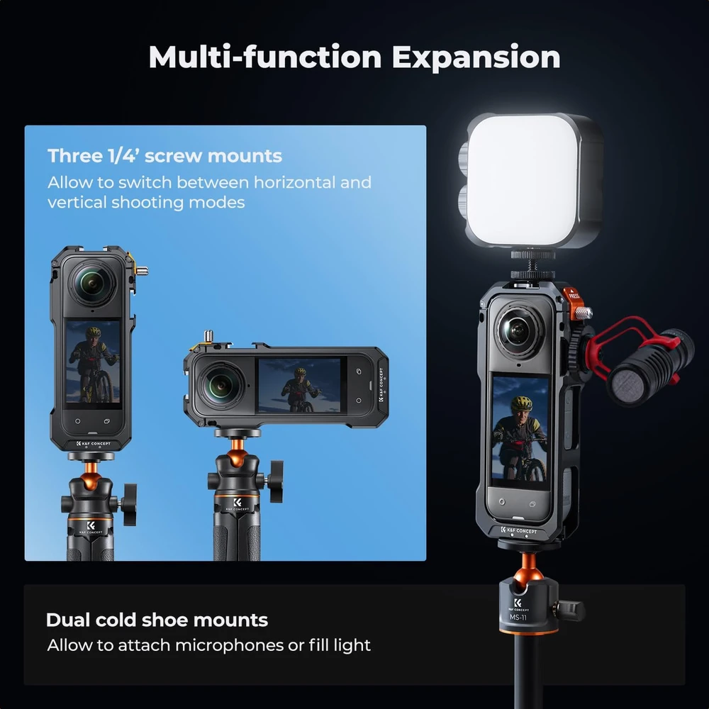 K&F CONCEPT apsauginis rėmas Insta360 X5 kamerai, aliumininis, 1/4 col. tvirtinimas KF12.0024