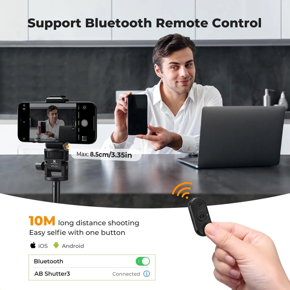 K&F CONCEPT asmenukių lazda su trikoju išmaniesiems telefonams, 175 cm, Bluetooth, KF09.143