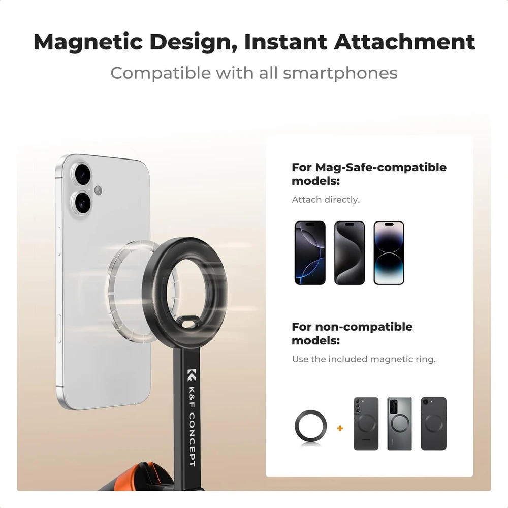 K&F CONCEPT asmenukių trikojis išmaniesiems telefonams su MagSafe, 180 cm, KF15.0044