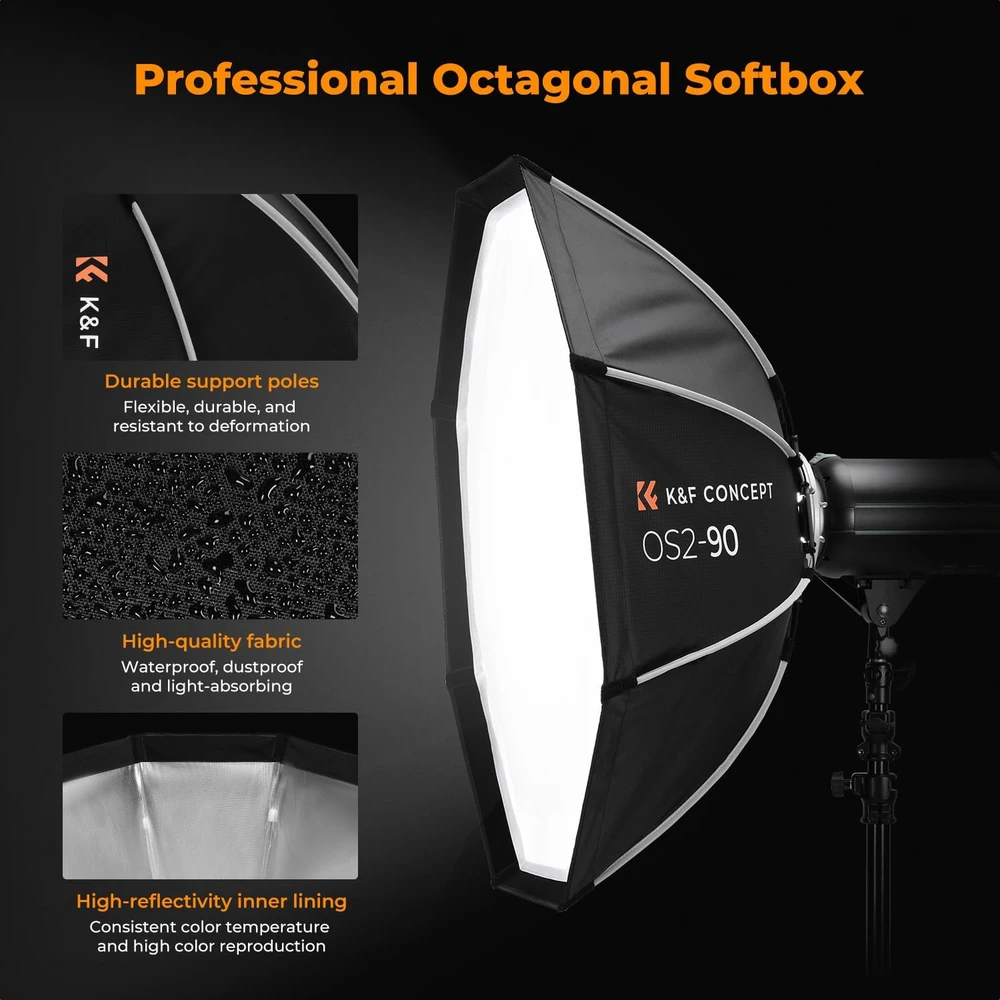 K&F CONCEPT aštuonkampė fotografavimo šviesdėžė 90 cm su Bowens tvirtinimu LK06