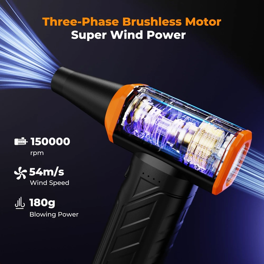 K&F Concept elektrinė oro pūstuvė su 8000 mAh akumuliatoriumi, LED apšvietimu ir 150000 aps./min