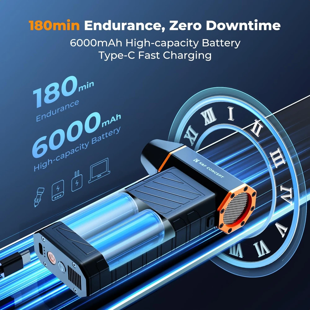 K&F Concept elektrinis 2 viename magnetinis dulkių pūstuvas ir siurblys, 300 000 aps./min., 6000 mAh, BS500M