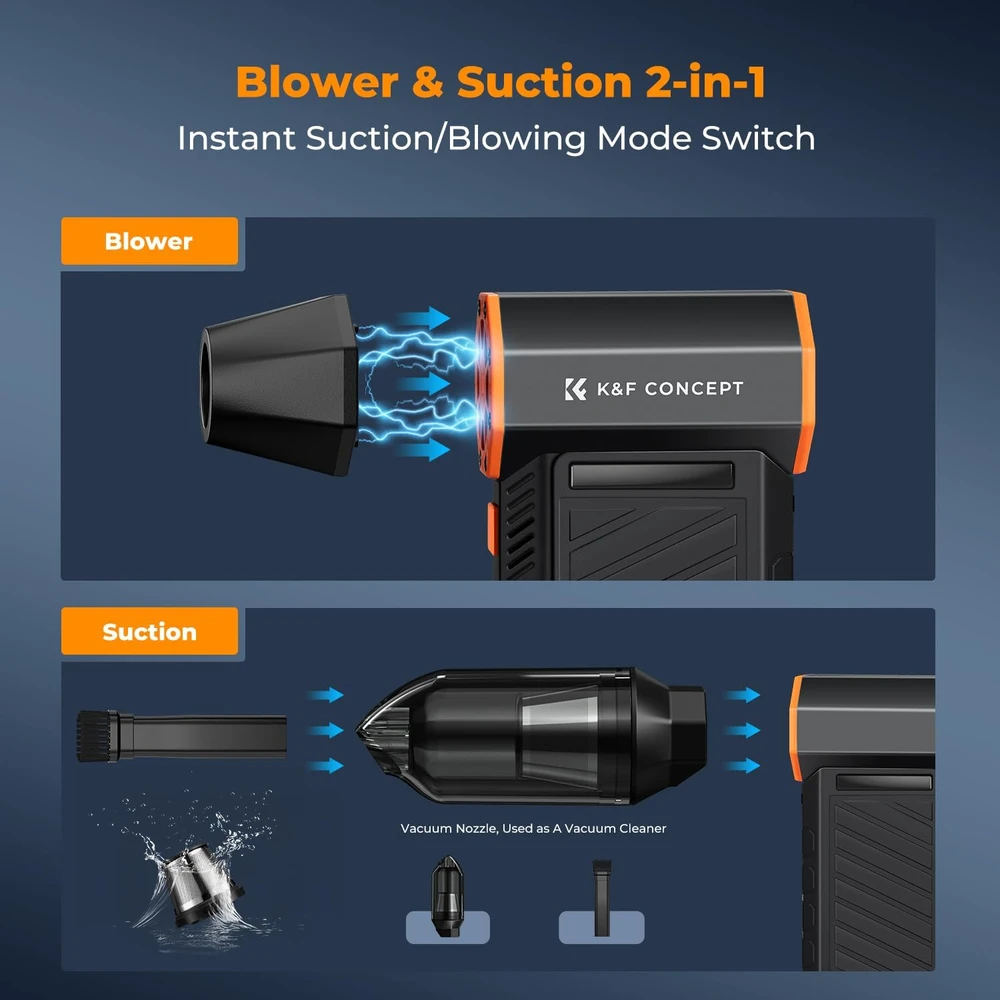 K&F Concept elektrinis 2 viename magnetinis dulkių pūstuvas ir siurblys, 300 000 aps./min., 6000 mAh, BS500M