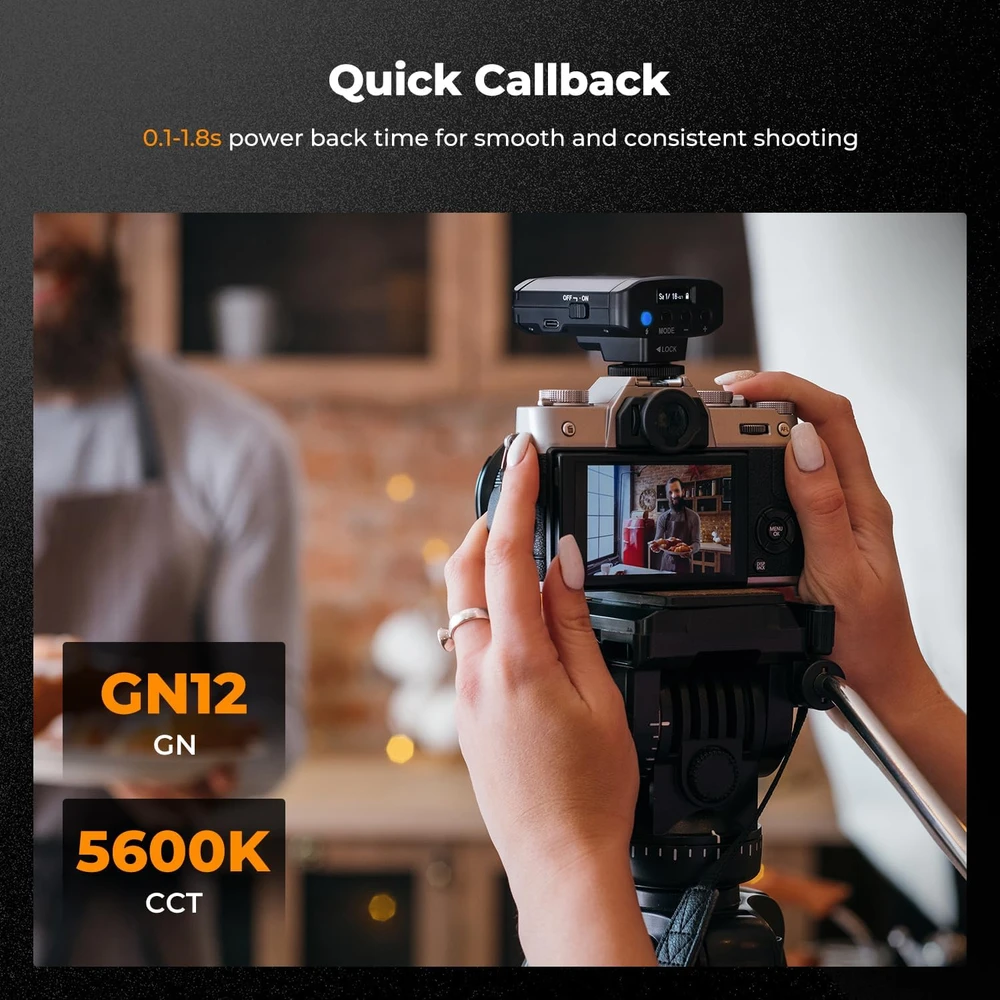 K&F CONCEPT fotoaparato blykstė GN 12, 5600 K, 2000 mAh, JPKF22.016