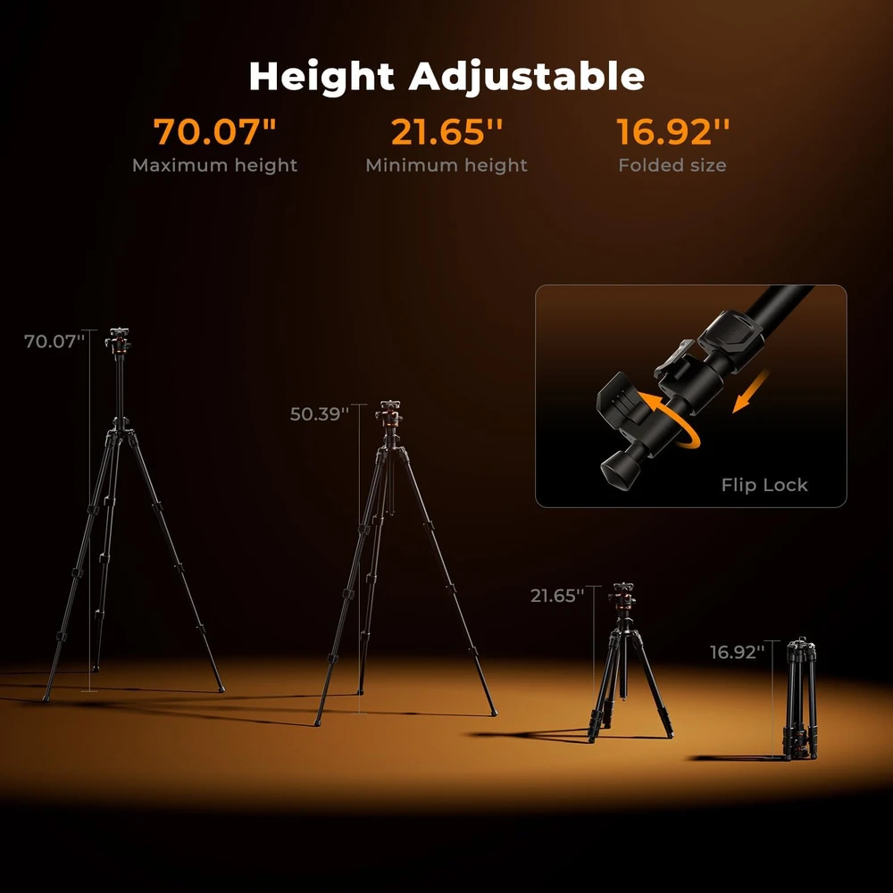 Stovas - K&F Concept K234A3 Aluminis 1.27 kg 55-178 cm BH-36 Kamuolinis Galvutė