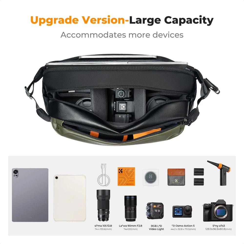 K&F Concept fotoaparato kuprinė, 12 l, žalia, reguliuojami diržai, didelis dydis KF13.177V1