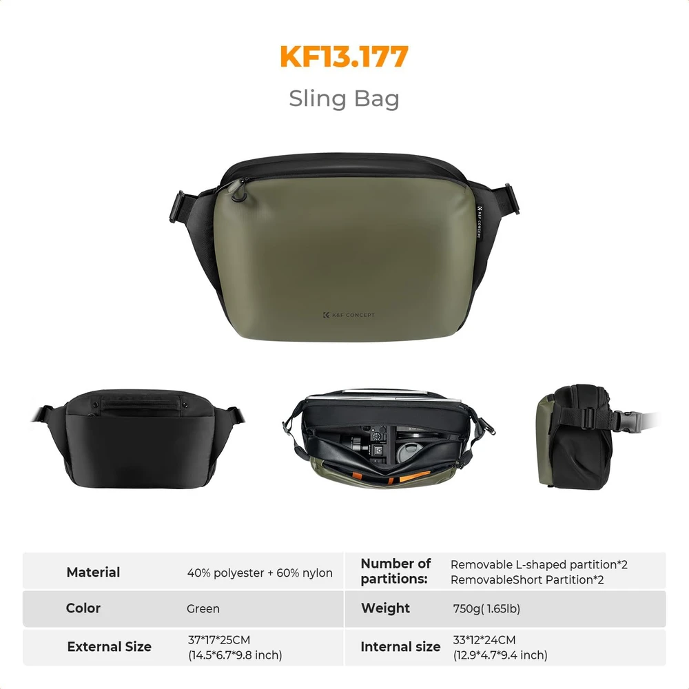 K&F Concept fotoaparato kuprinė, 12 l, žalia, reguliuojami diržai, didelis dydis KF13.177V1