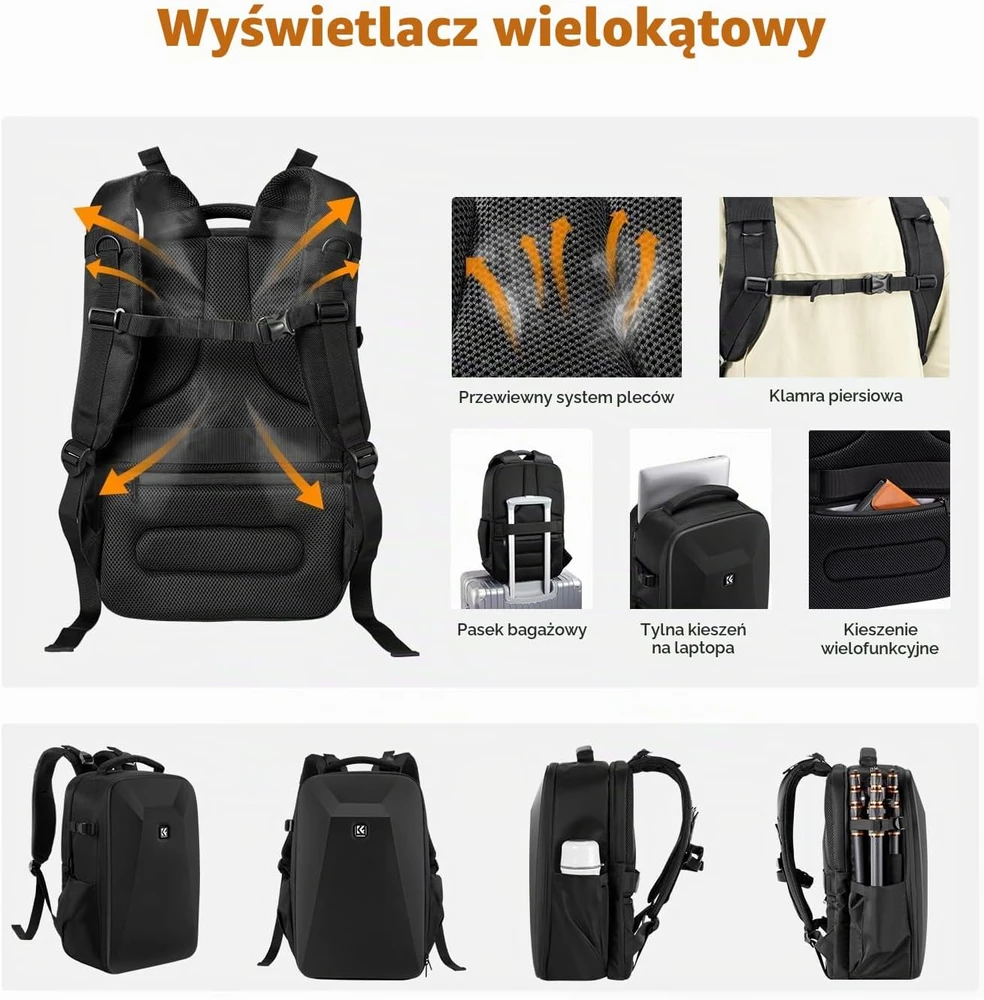 Fotoaparato Kuprinė - K&F Concept Nature Wander 22L, Laikanti Fotoaparatą, Objektyvus, Nešiojamą Kompiuterį 15.6" Juoda