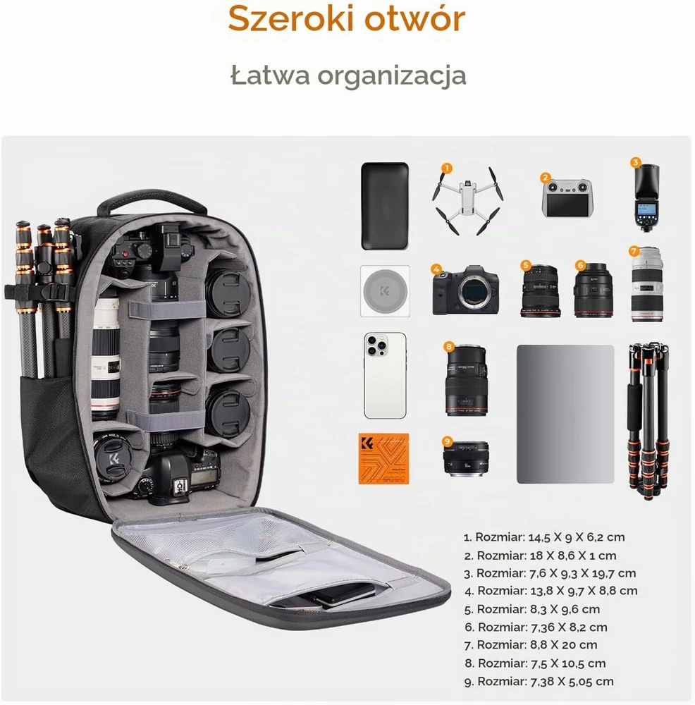 Fotoaparato Kuprinė - K&F Concept Nature Wander 22L, Laikanti Fotoaparatą, Objektyvus, Nešiojamą Kompiuterį 15.6" Juoda
