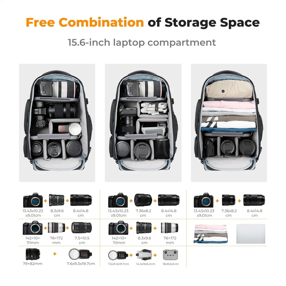 Kf Concept Kuprinė fotografinė didelė DSLR fotoaparatui ir dronui, vaizdo kamerai, 25l / K&f / Kf13.164