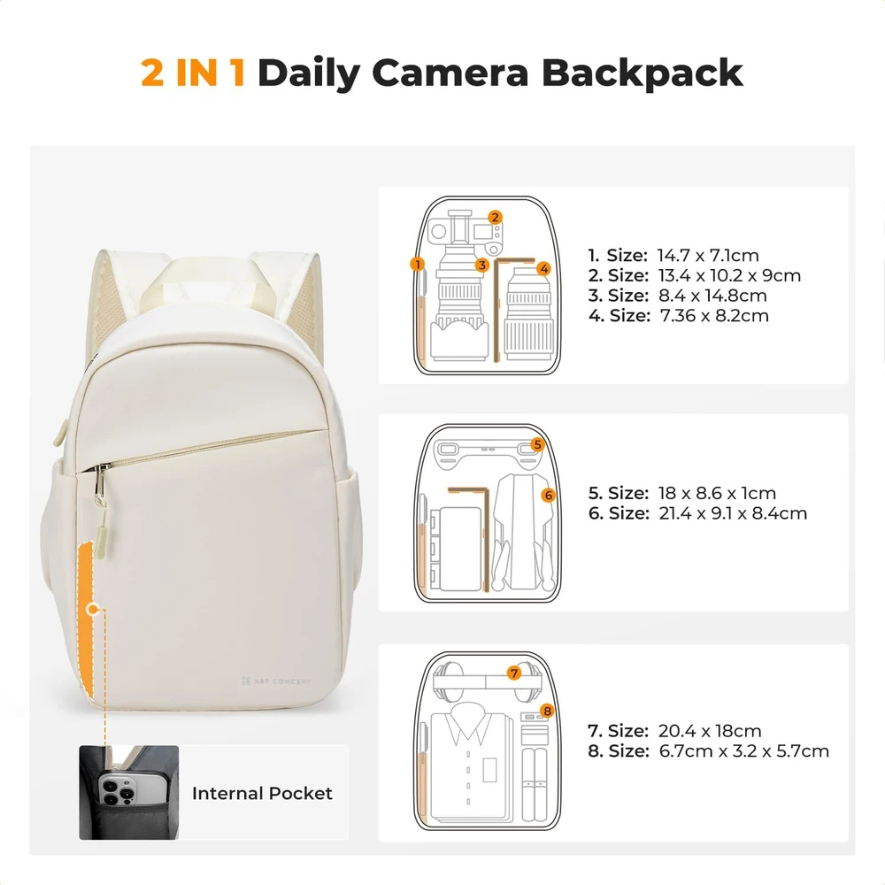K&F CONCEPT fotoaparato kuprinė 5 l, 29 × 13,5 × 29 cm, smėlio spalvos KF13.301V2