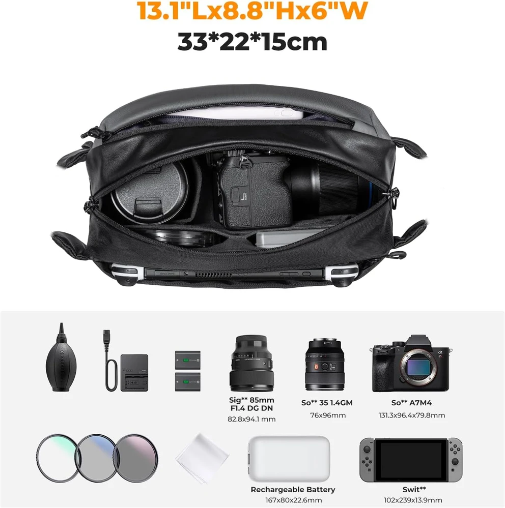 K&F Concept fotoaparato kuprinė, atspari vandeniui, 7 l talpos, reguliuojama rankena, AU-KF13.157