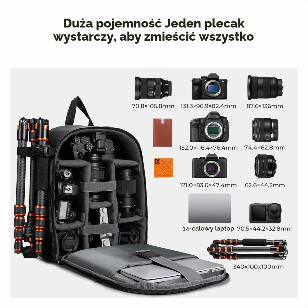 K&F CONCEPT fotoaparato kuprinė DSLR, SLR ir beveidrodžiams fotoaparatams, 13 l, KF13.223V4