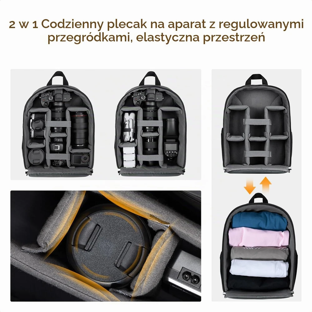 K&F CONCEPT fotoaparato kuprinė DSLR, SLR ir beveidrodžiams fotoaparatams, 13 l, KF13.223V4