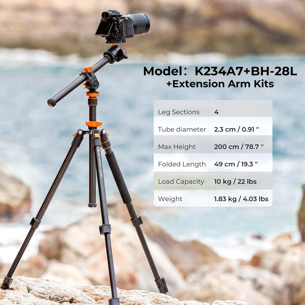 K&F CONCEPT fotoaparato trikojis 200 cm su 360° rutuline galvute K234A7+BH-28L