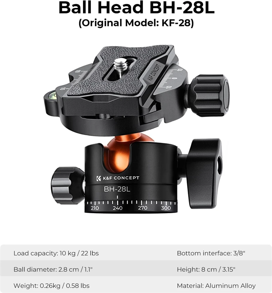 K&F CONCEPT fotoaparato trikojis 200 cm su 360° rutuline galvute K234A7+BH-28L