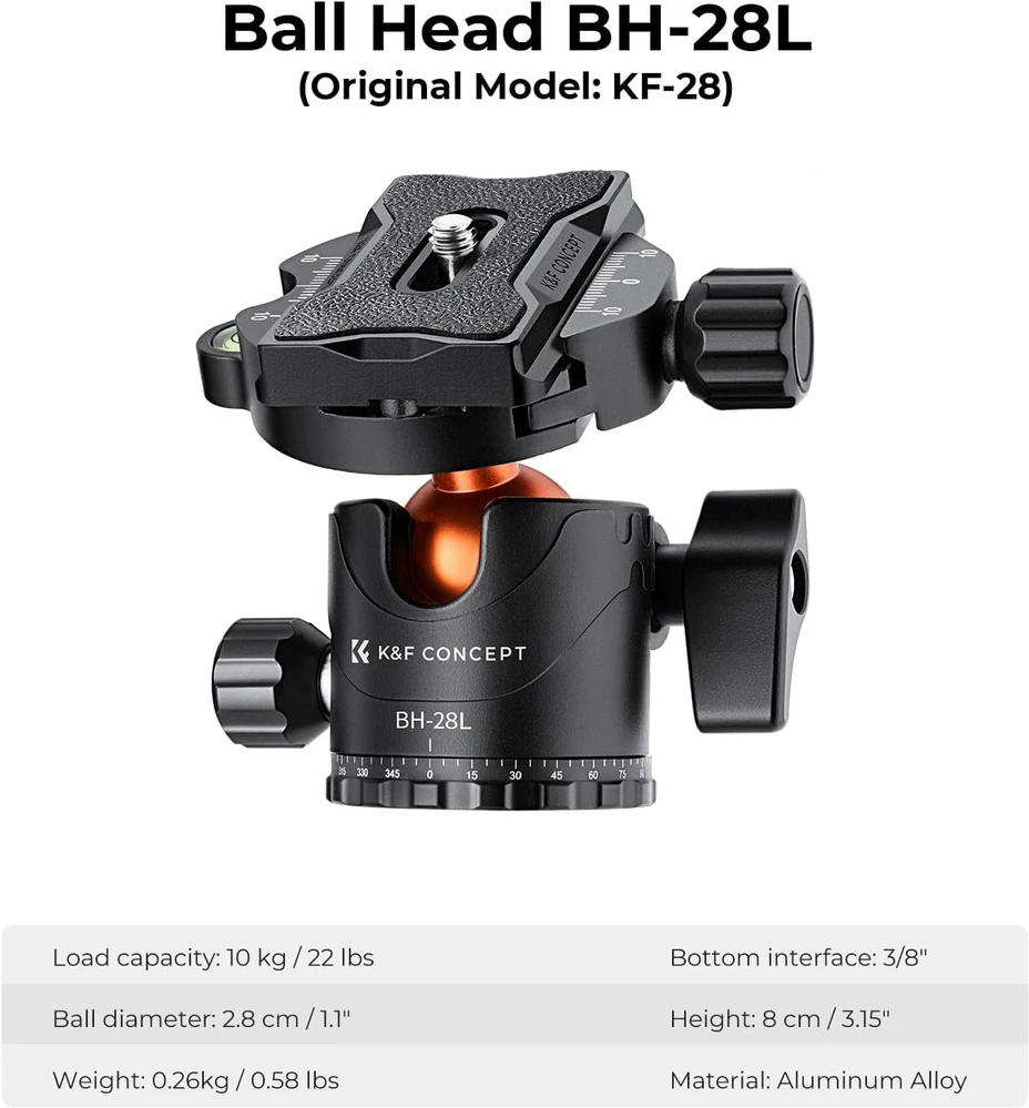 K&F Concept fotoaparato trikojis 238 cm su 90° centrine kolona T254A8