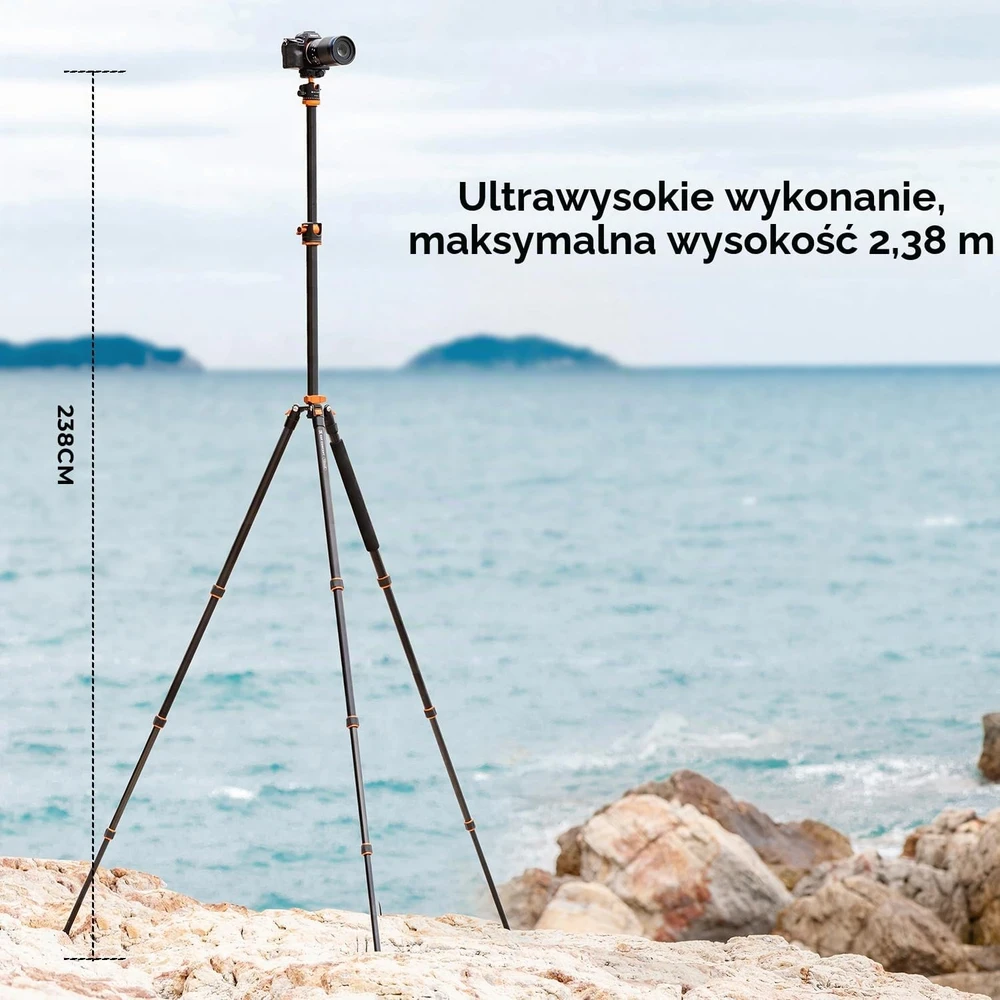 K&F Concept fotoaparato trikojis 238 cm su 90° centrine kolona T254A8