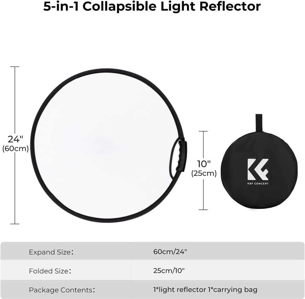 Kf Concept Fotografijos Priedas - K&F 5-In-1 Apvalus Atspindys Rinkinys 60cm
