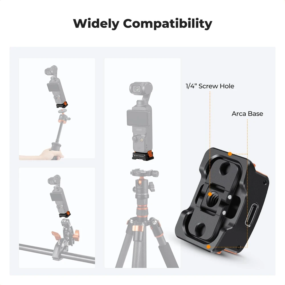 K&F Concept įkrovimo adapterio stovas DJI Osmo Pocket 3 su Arca-Swiss 38 mm tvirtinimu SKU.2283