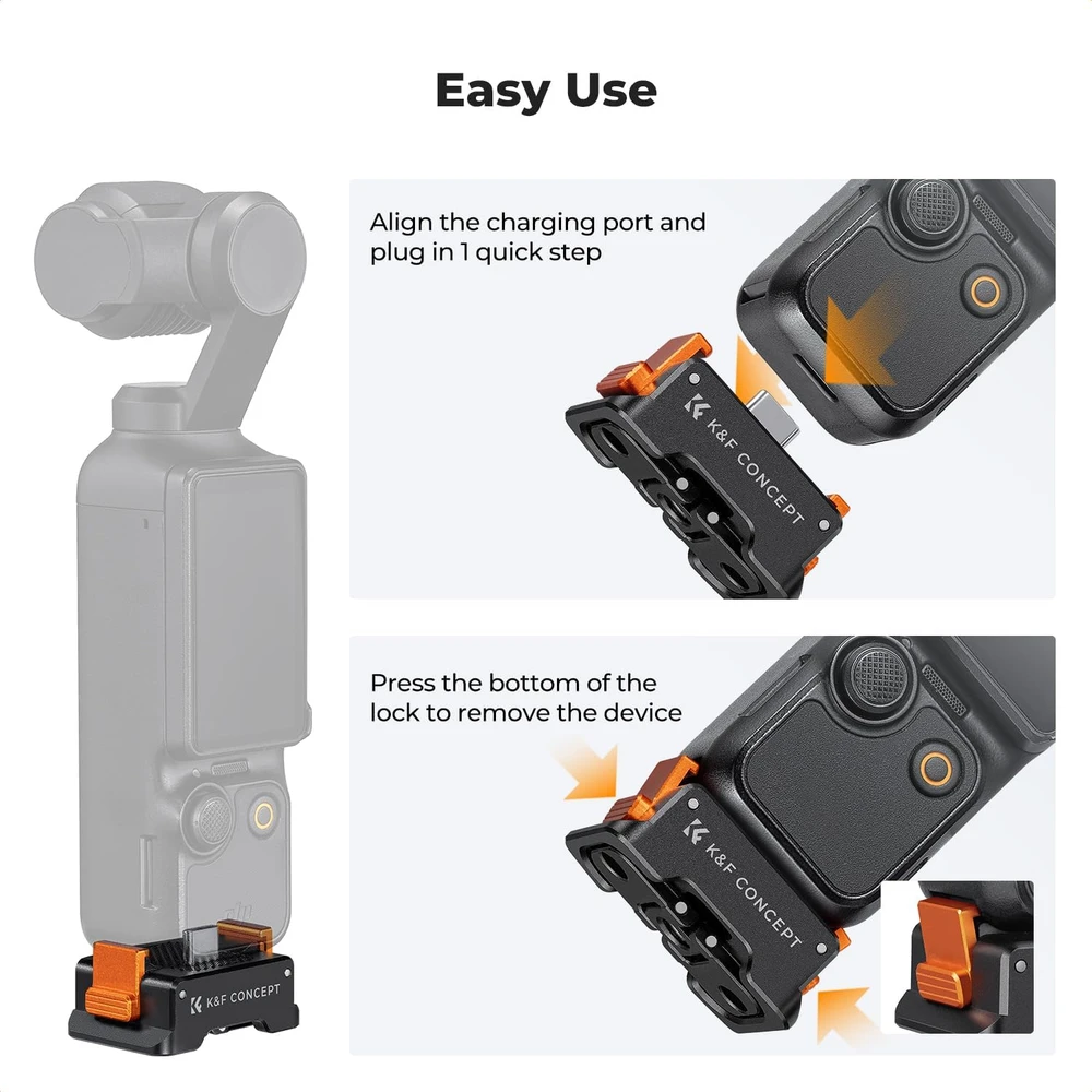 K&F Concept įkrovimo adapterio stovas DJI Osmo Pocket 3 su Arca-Swiss 38 mm tvirtinimu SKU.2283