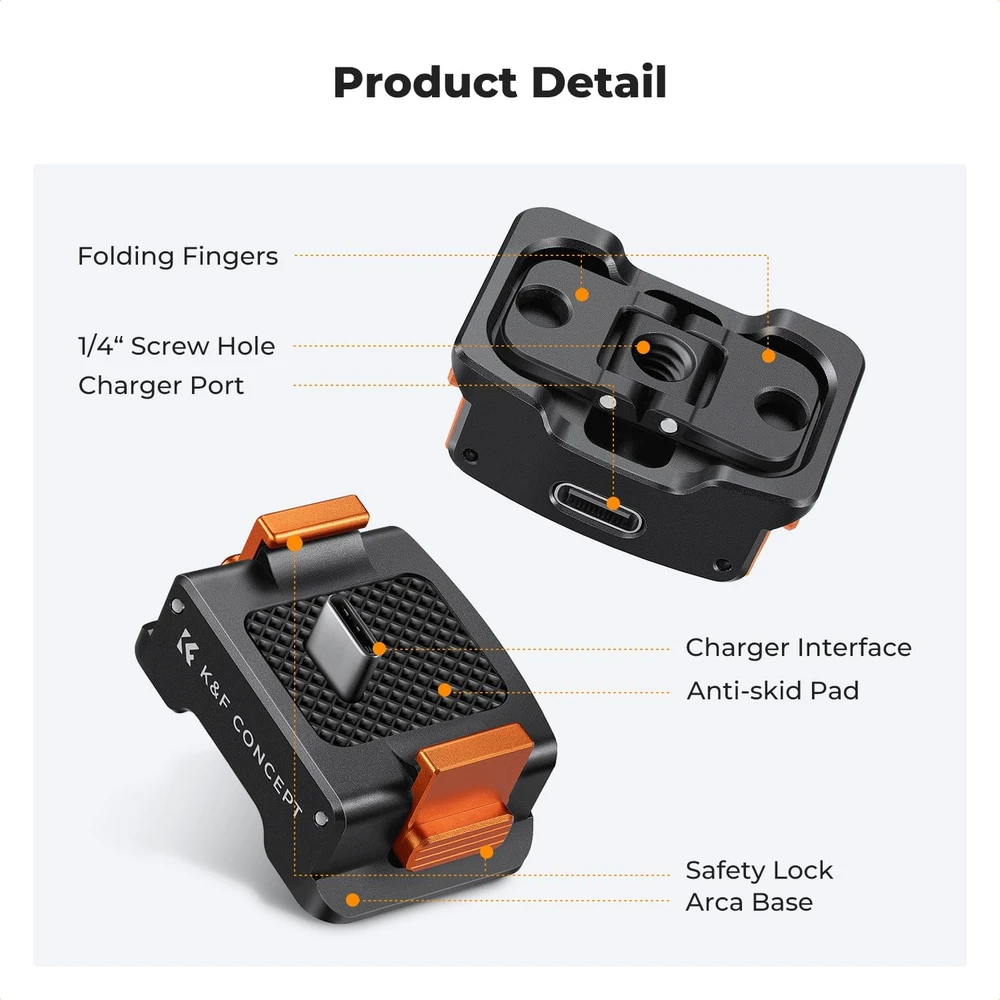 K&F Concept įkrovimo adapterio stovas DJI Osmo Pocket 3 su Arca-Swiss 38 mm tvirtinimu SKU.2283