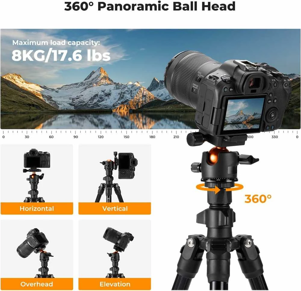 K&F Concept K234A0 aliuminis trikojis su išsukamuoju bumu, 163 cm, su telefono laikikliu