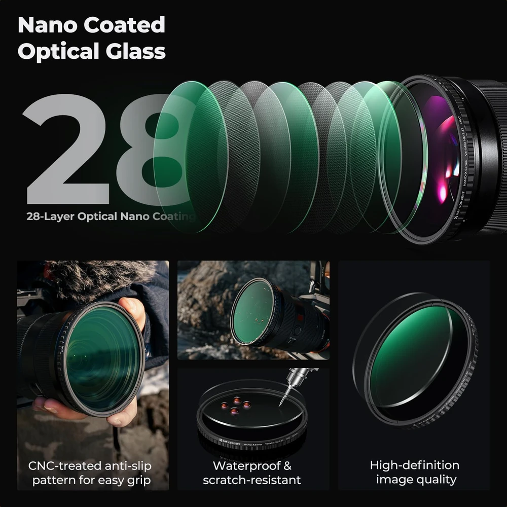K&F CONCEPT kintamas neutraliojo tankio filtras ND2–ND32 95 mm KF01.2322V1