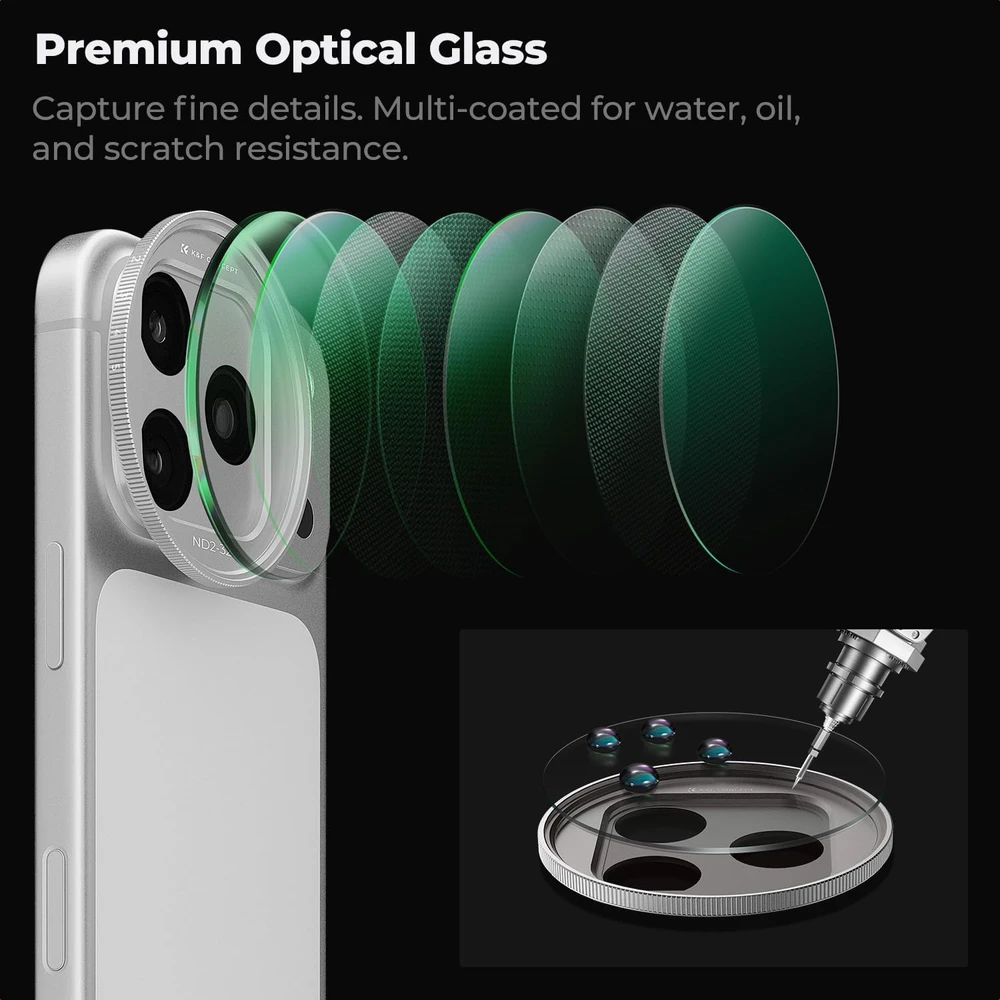 K&F CONCEPT kintamasis ND2-32 objektyvo filtras iPhone 17 Pro ir Pro Max, FA301