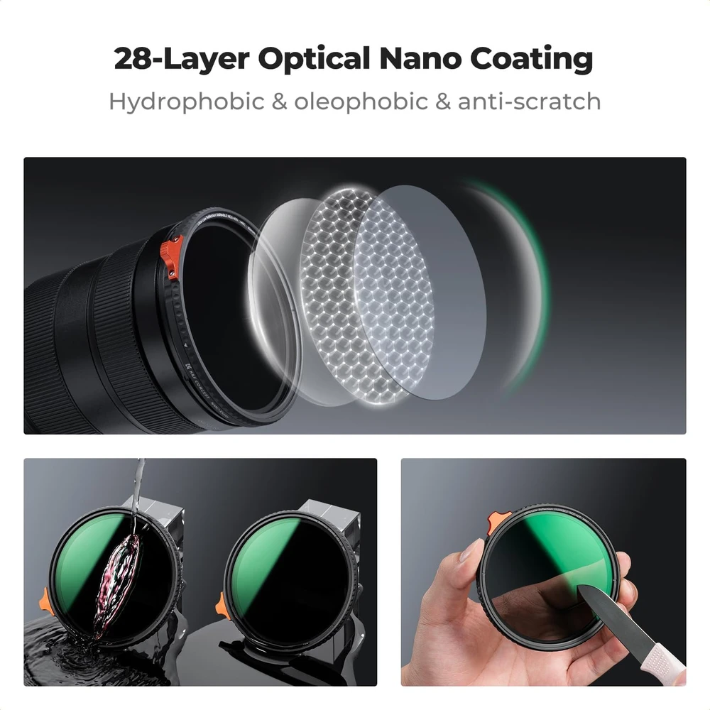 K&F CONCEPT kintamo tankio ND2–ND400 objektyvo filtras 77 mm, 1–9 pakopos, KF01.3156