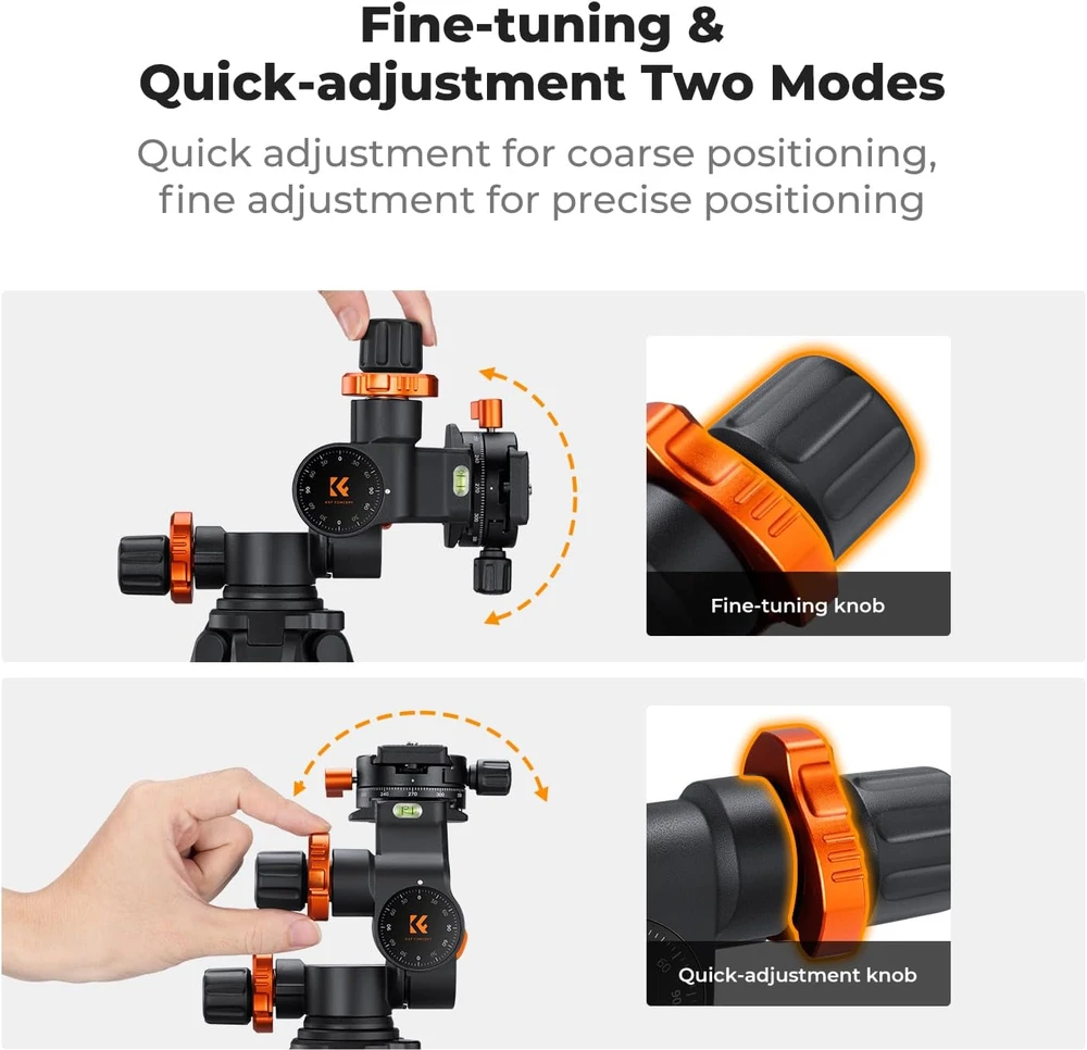 K&F CONCEPT krumpliaratinė panoraminė trikojo galvutė 360° su greito atleidimo plokšte GD-3W Pro