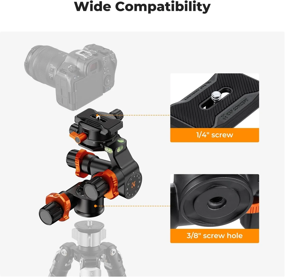 K&F CONCEPT krumpliaratinė panoraminė trikojo galvutė 360° su greito atleidimo plokšte GD-3W Pro