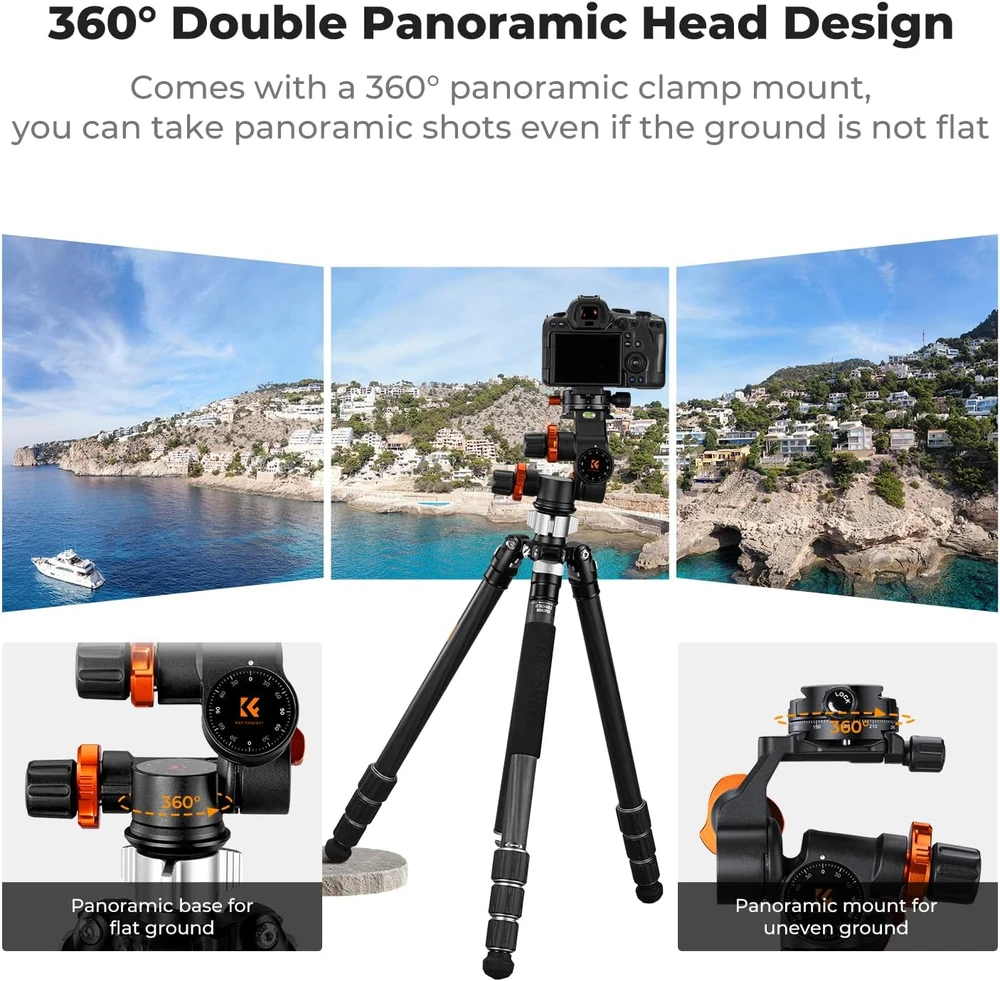 K&F CONCEPT krumpliaratinė panoraminė trikojo galvutė 360° su greito atleidimo plokšte GD-3W Pro