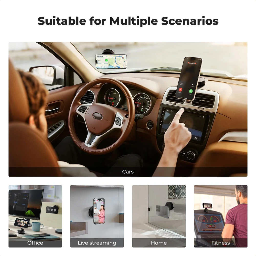 K&F CONCEPT magnetinis automobilinis telefono laikiklis MagSafe su vakuuminiu siurbtuku TC08