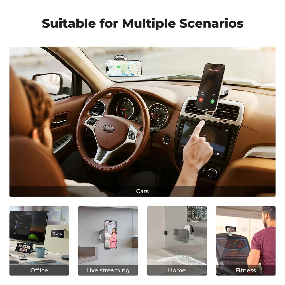 K&F CONCEPT magnetinis automobilinis telefono laikiklis su vakuuminiu siurbtuku, 6942052568654