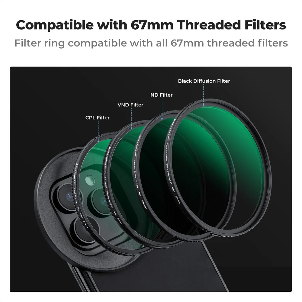 K&F CONCEPT magnetinis CPL poliarizacinis filtras 67 mm su 6,7 colių telefono adapteriu FA201
