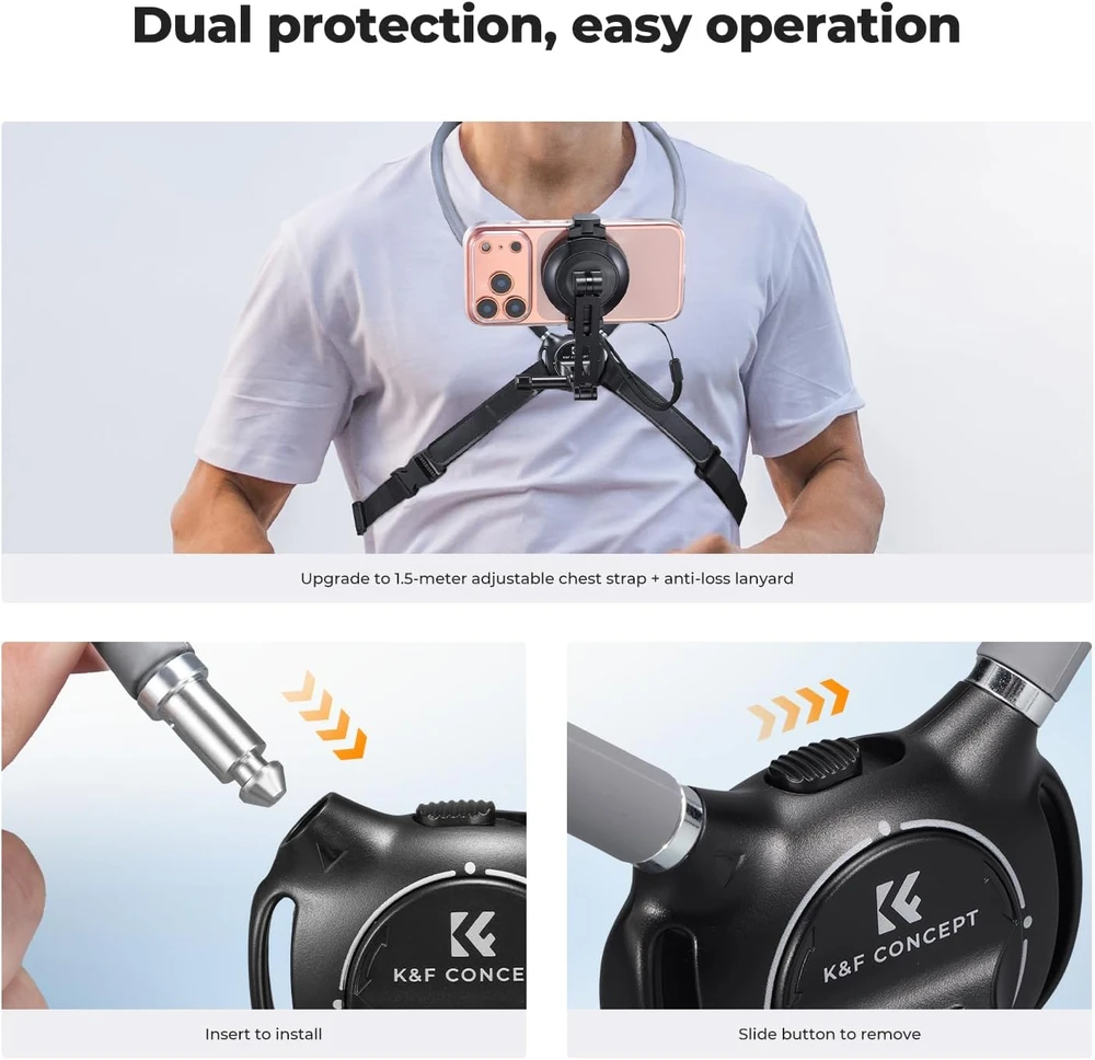 K&F CONCEPT magnetinis kaklo telefono laikiklis 2 viename su 360° pasukimu KF15.0016