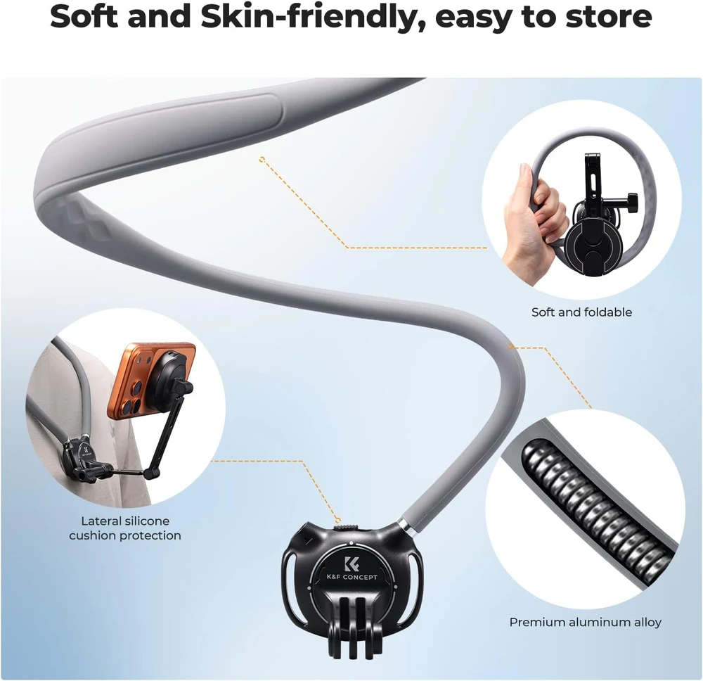 K&F CONCEPT magnetinis kaklo telefono laikiklis 2 viename su 360° pasukimu KF15.0016