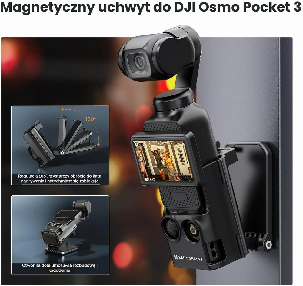 K&F Concept magnetinis laikiklis DJI Osmo Pocket 3 kamerai, 180° KF31.143