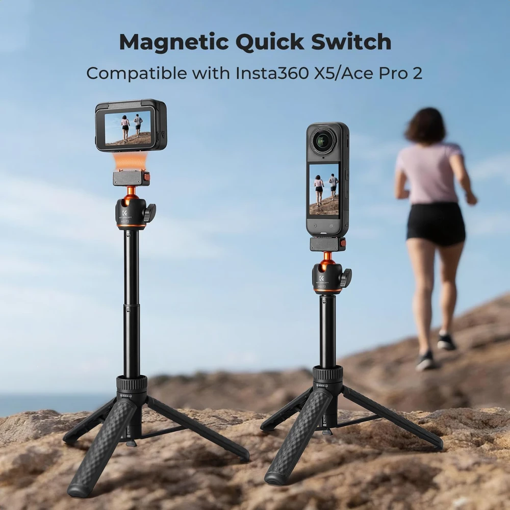 K&F CONCEPT magnetinis veiksmo kamerų stalo trikojis su asmenukių lazda iki 66 cm KF09.182