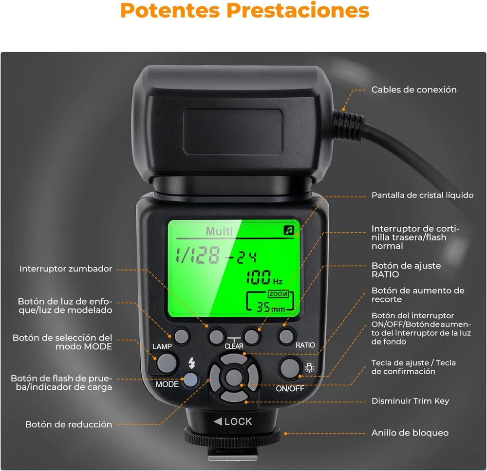 K&F CONCEPT makro žiedinė TTL blykstė GN 14 su AF pagalbine šviesa P15-KF22.008