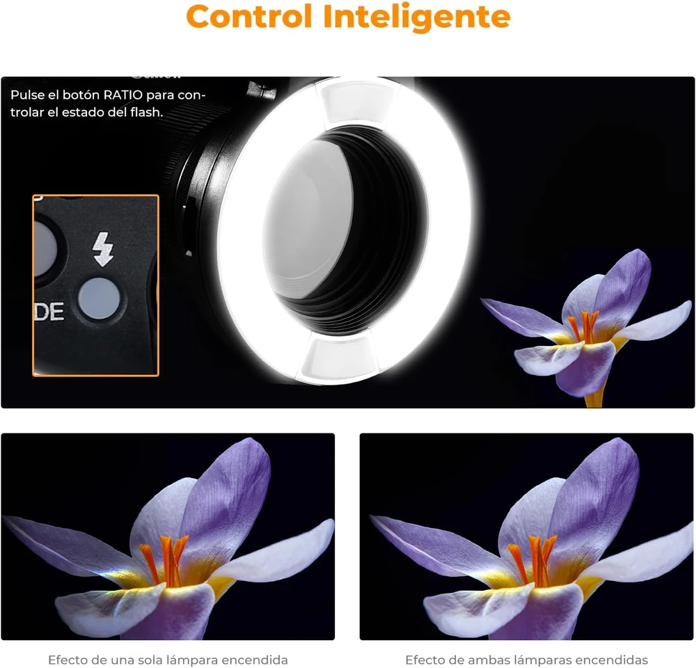 K&F CONCEPT makro žiedinė TTL blykstė GN 14 su AF pagalbine šviesa P15-KF22.008