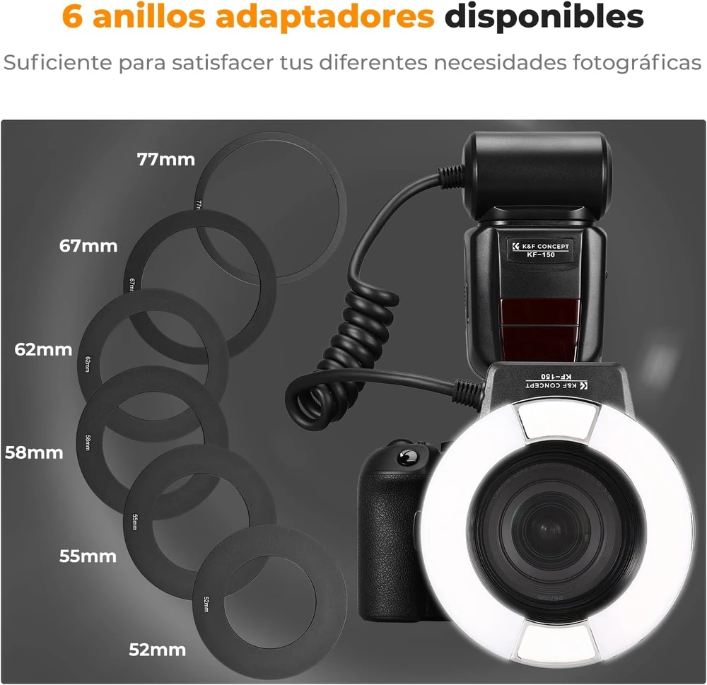 K&F CONCEPT makro žiedinė TTL blykstė GN 14 su AF pagalbine šviesa P15-KF22.008